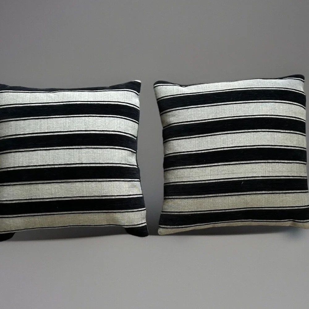 Geoli Trading Black Cream Striped Cotton Feather Filled Throw Pillows Set of 2